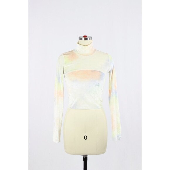 Aritzia WILFRED FREE Moon Pastel Tie Dye Velvet Cropped Turtleneck Top, Size XS - Picture 2 of 15